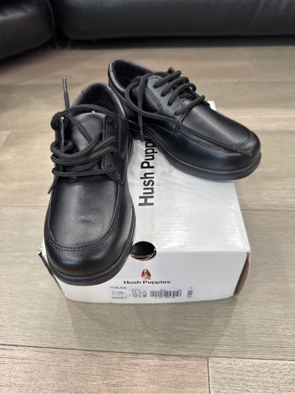 Hush Puppies Kids Black Lace-Up Leather School Shoes